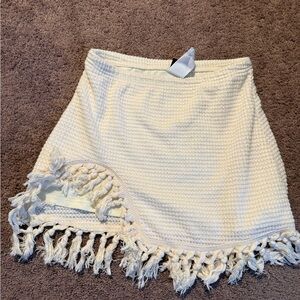 SHEIN Cream Textured Mini Skirt with Fringe